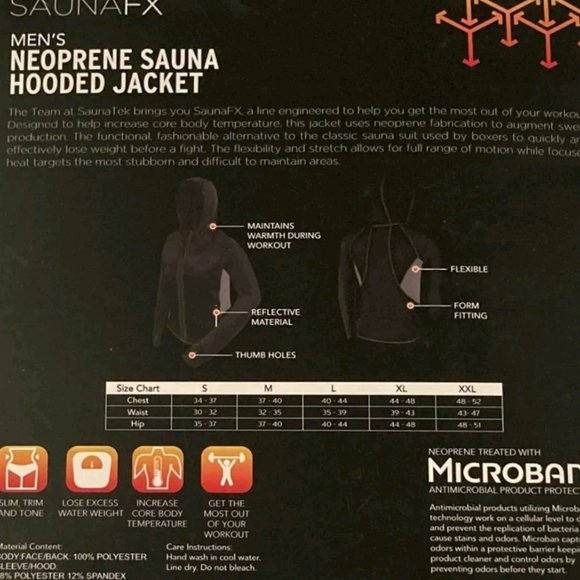 SAUNAFX Men’s Jacket, Neoprene Sauna Hooded Jacket, L - Picture 2 of 3